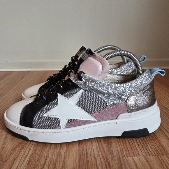 Piranha Low Top Distressed Glittery Leather Casual Sneakers Shoes Size EU 37 - Picture 4 of 16